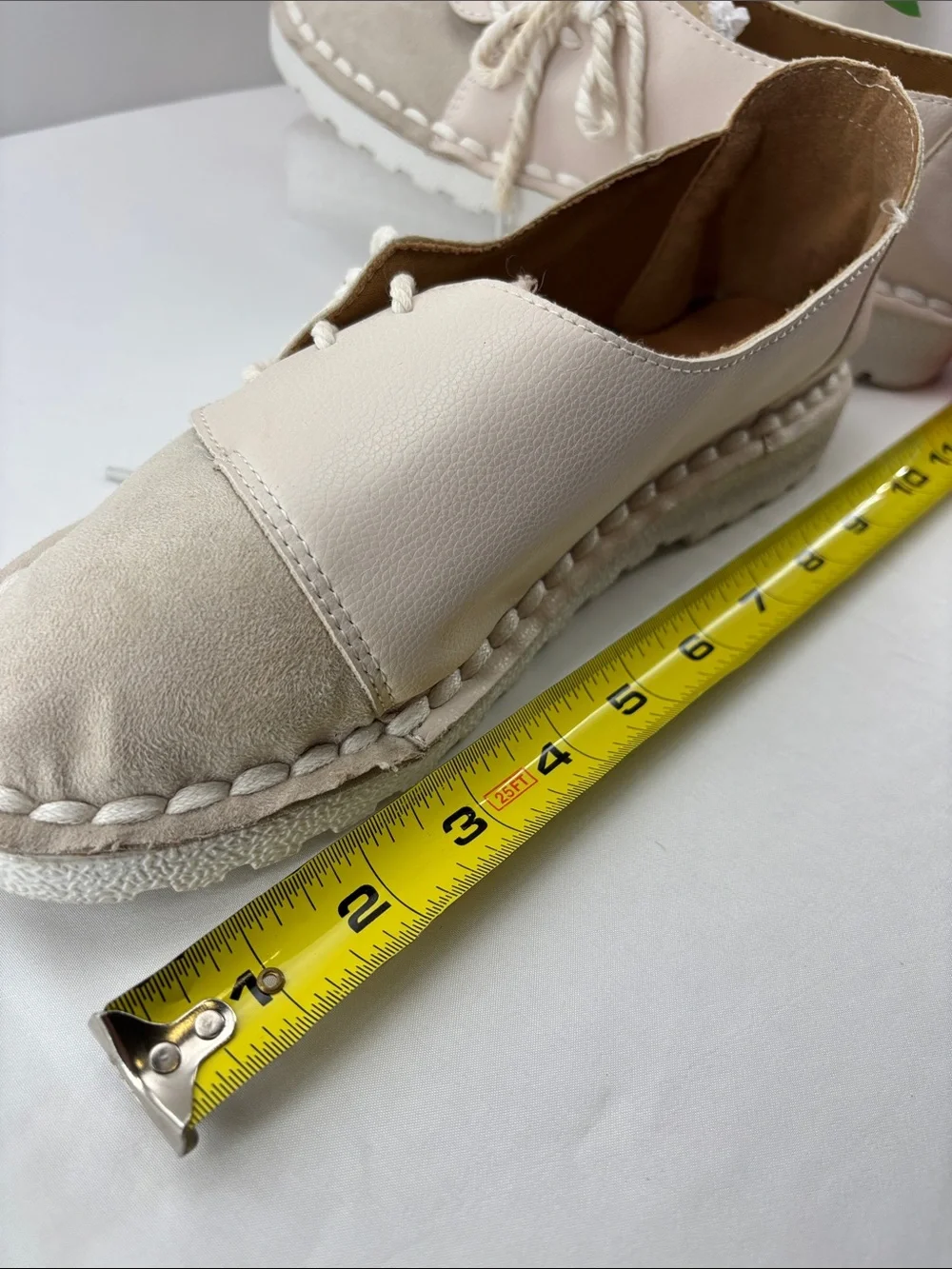 Fashion Women's 9.5 Casual Lace-Up Leather/Suede Flats - White & Cream #743